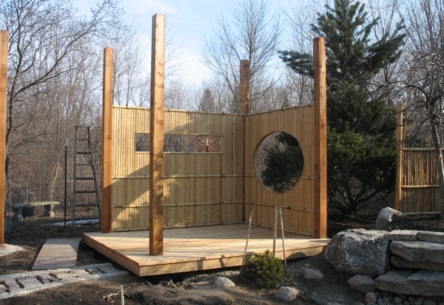 This is the site this pavilion was designed for, already existing posts set at 8' 7" x 10' 7"
