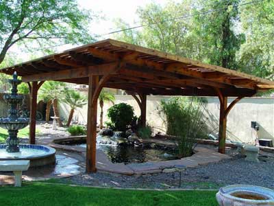 Garden koi pond wooden shade cover structure