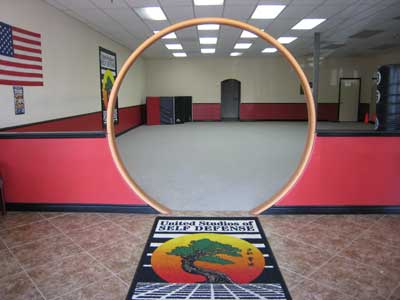Moon gate entrance to self defense training studio dojo