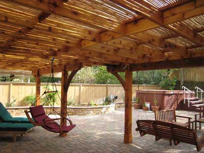 Beautiful wood and bamboo patio shade cover built in the San Diego area